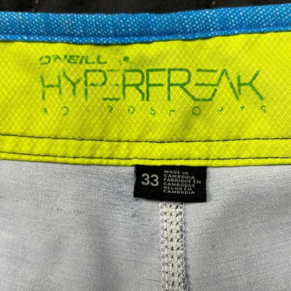 O’Neill Hyperfreak Board Shorts Mens 33 Blue/White Drawstring Stripe Swim Surf